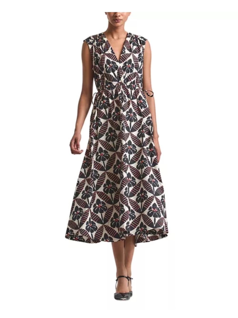 NWT ♣️ 10 Crosby Derek Lam Black & White Sleeveless V-Neck Floral Midi Dress